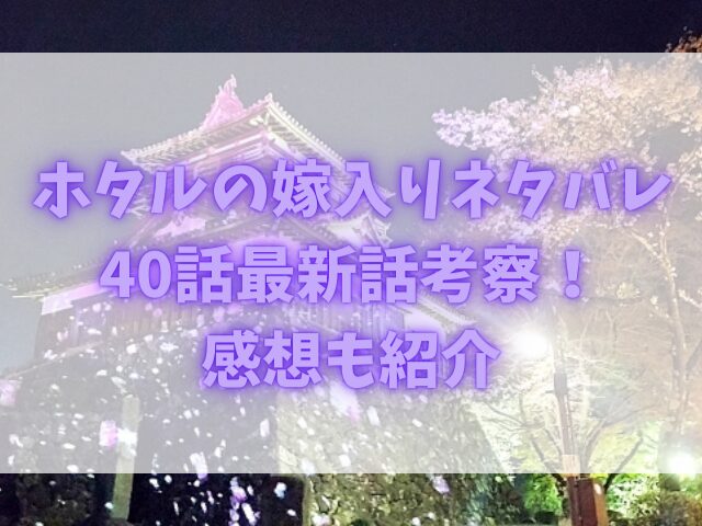 ホタルの嫁入りネタバレ40話最新話考察！感想も紹介